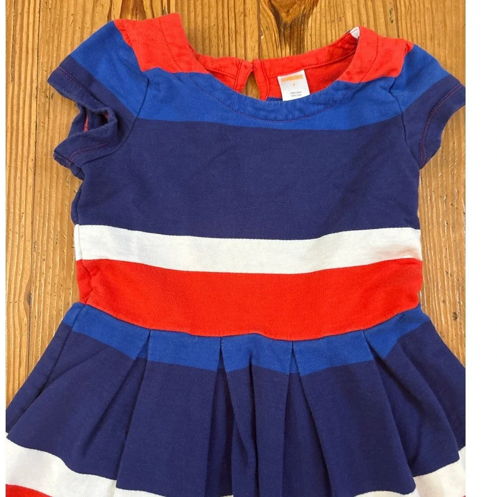 Gymboree Striped Dress Kids Blue‎ Red White Short Sleeve Pleated SIZE 7